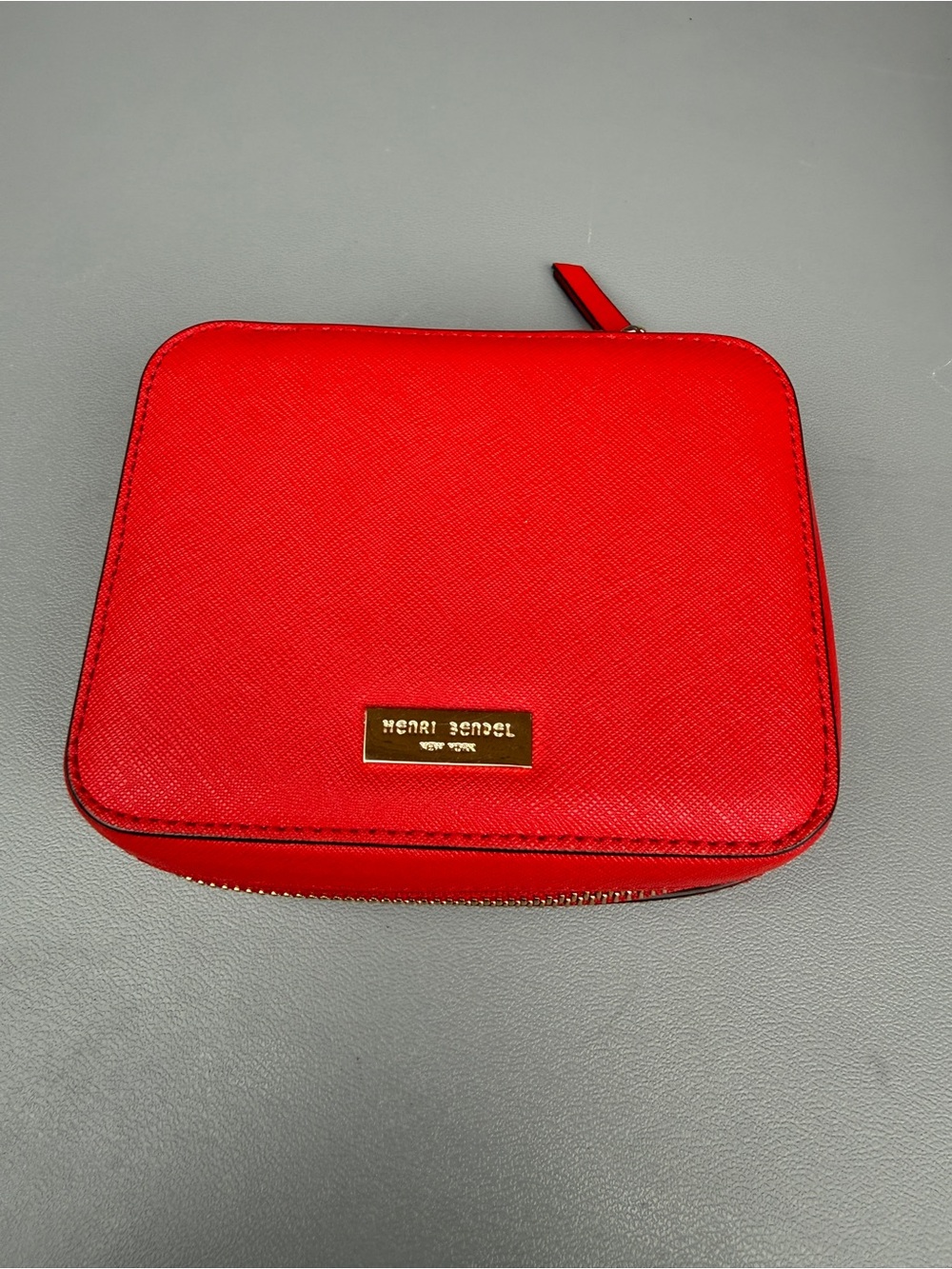 Henri Bendel Red Zip-Around Faux Leather Travel Jewelry Case, Lined 6x6x2